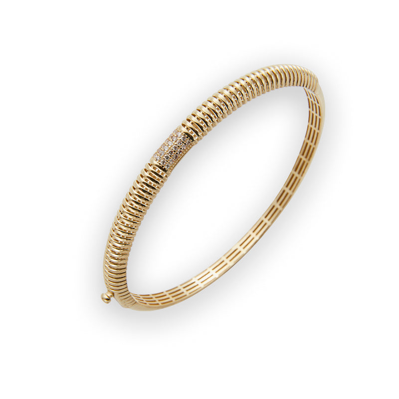 Fluted Gold with Pave Diamonds Bangle from Jeuje Fine Jewelry on a white background