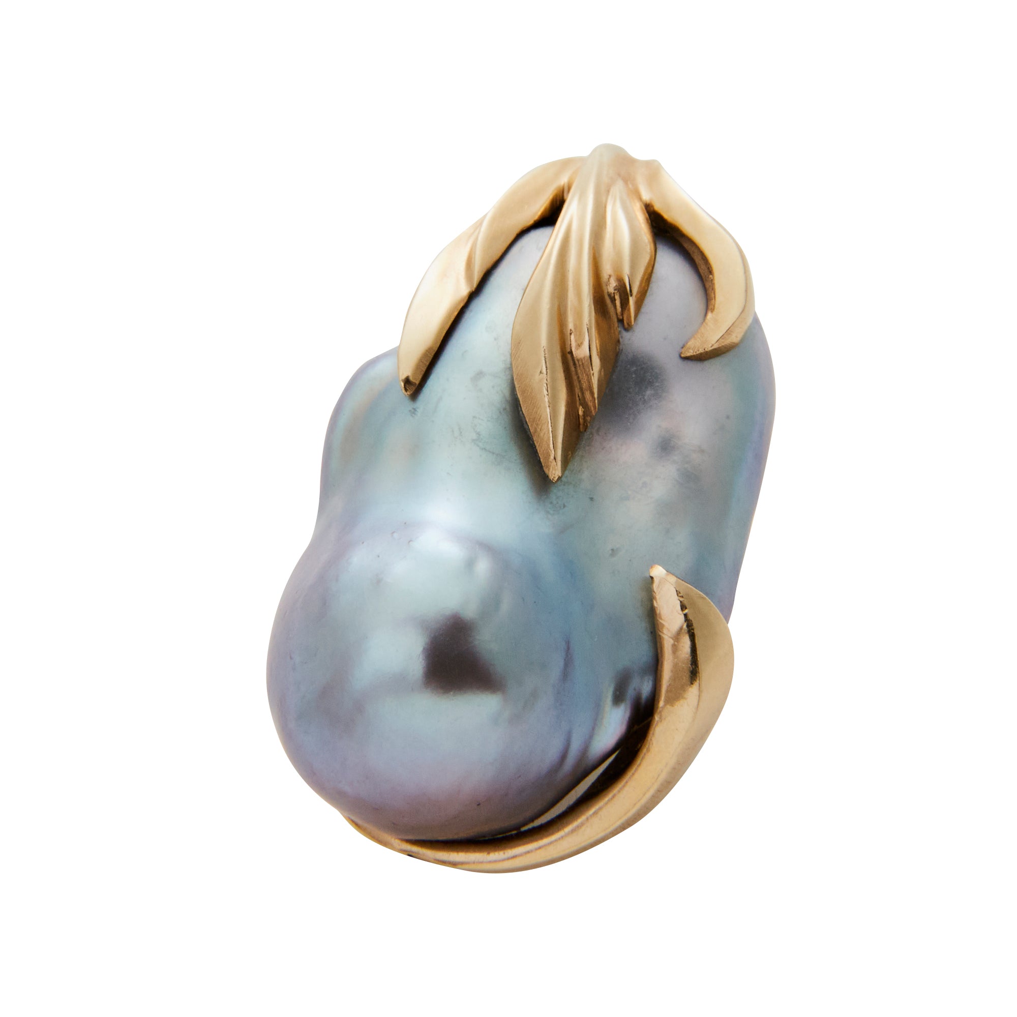 Gold draped baroque pearl from Jeuje Fine Jewelry on a white background