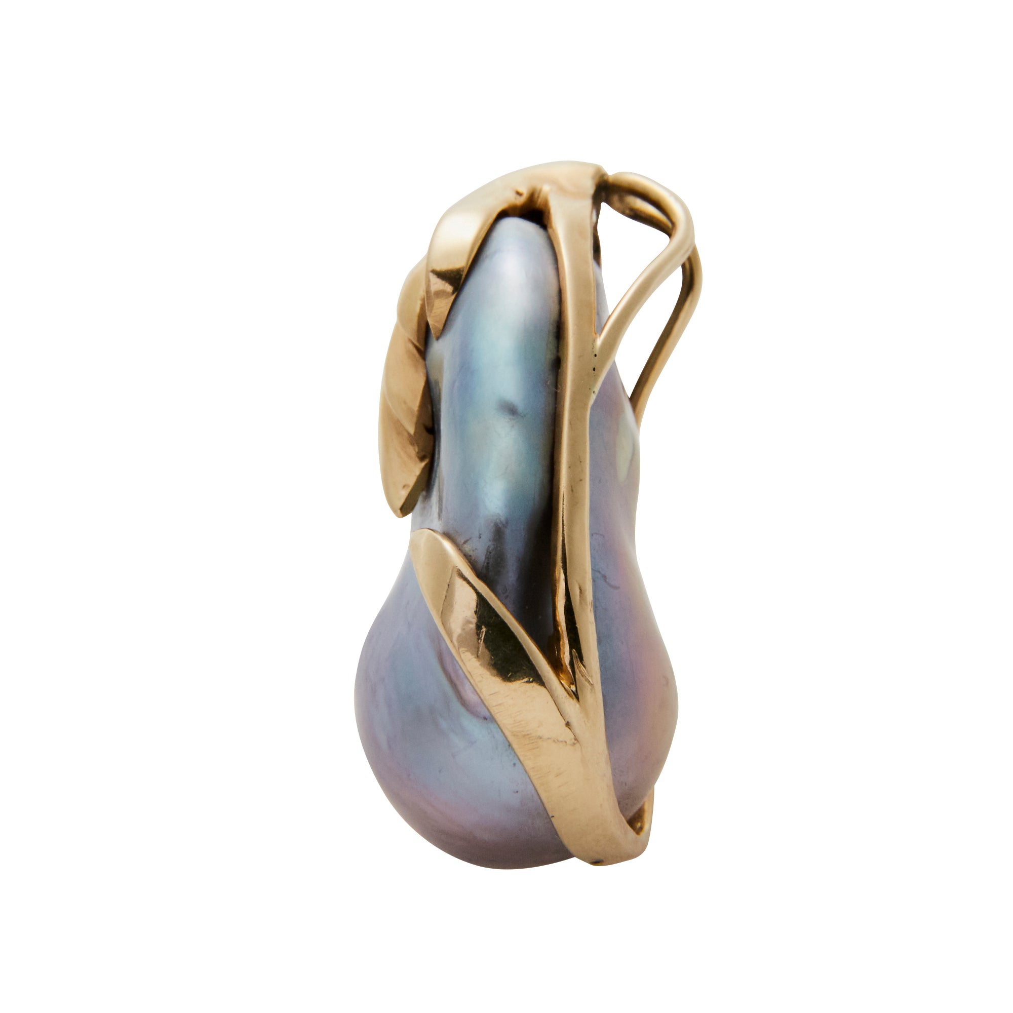 Gold draped baroque pearl from Jeuje Fine Jewelry on a white background