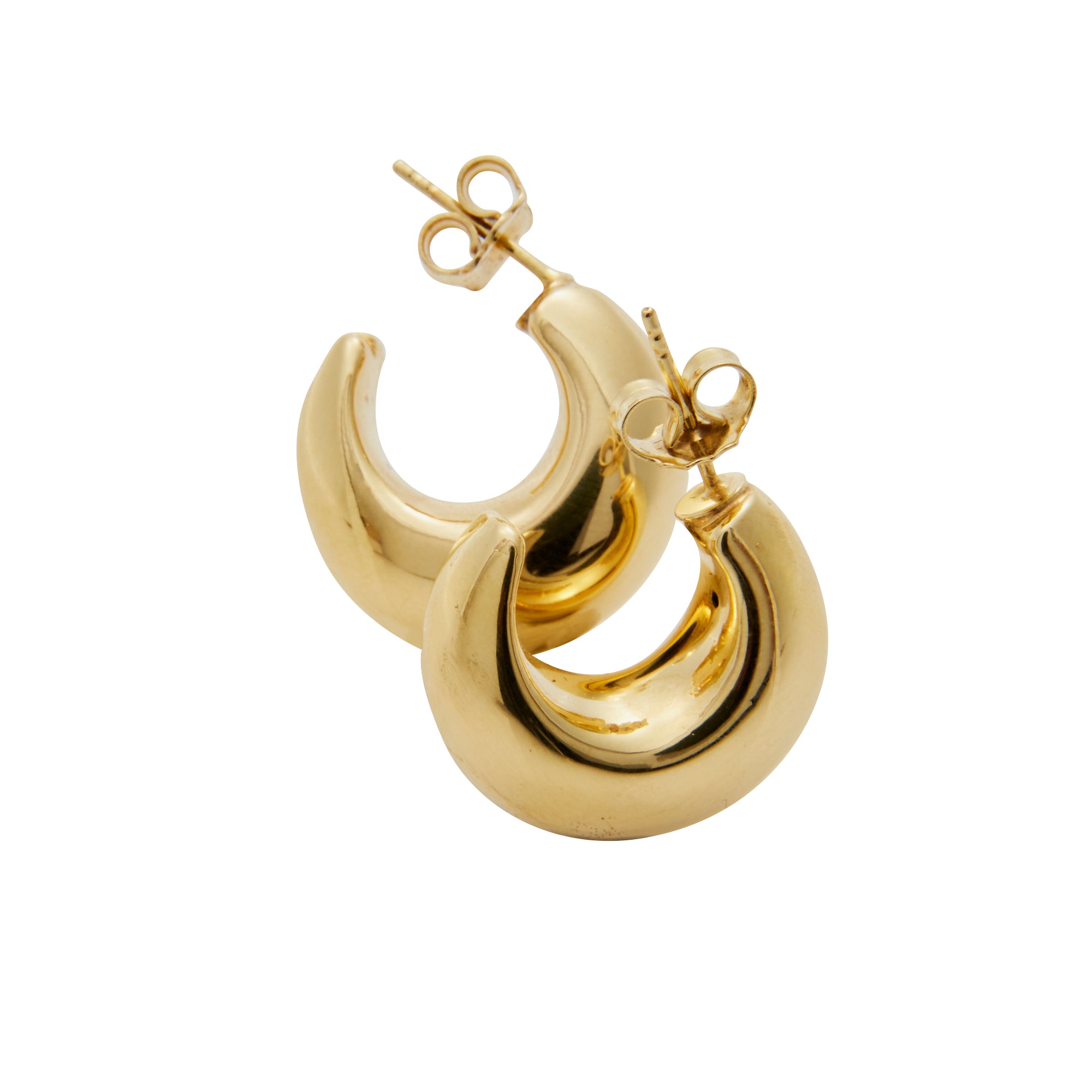 Gold dome hoops from Jeuje Fine Jewelry on a white background