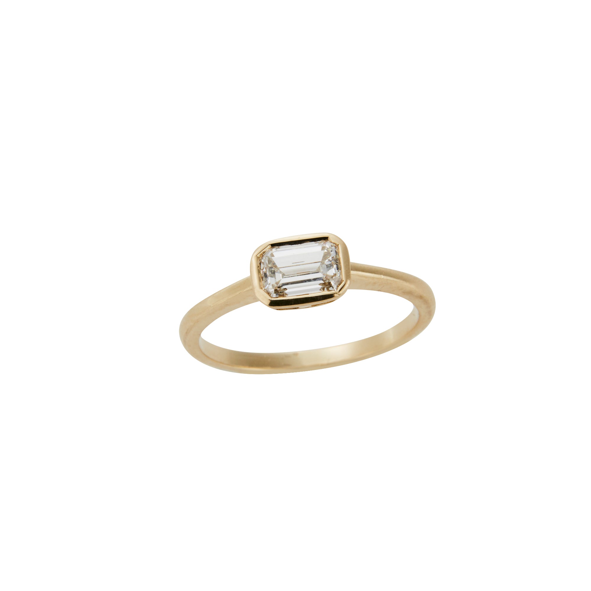 East / West Emerald Cut Diamond Solitaire from Jeuje Jewelry on a white background