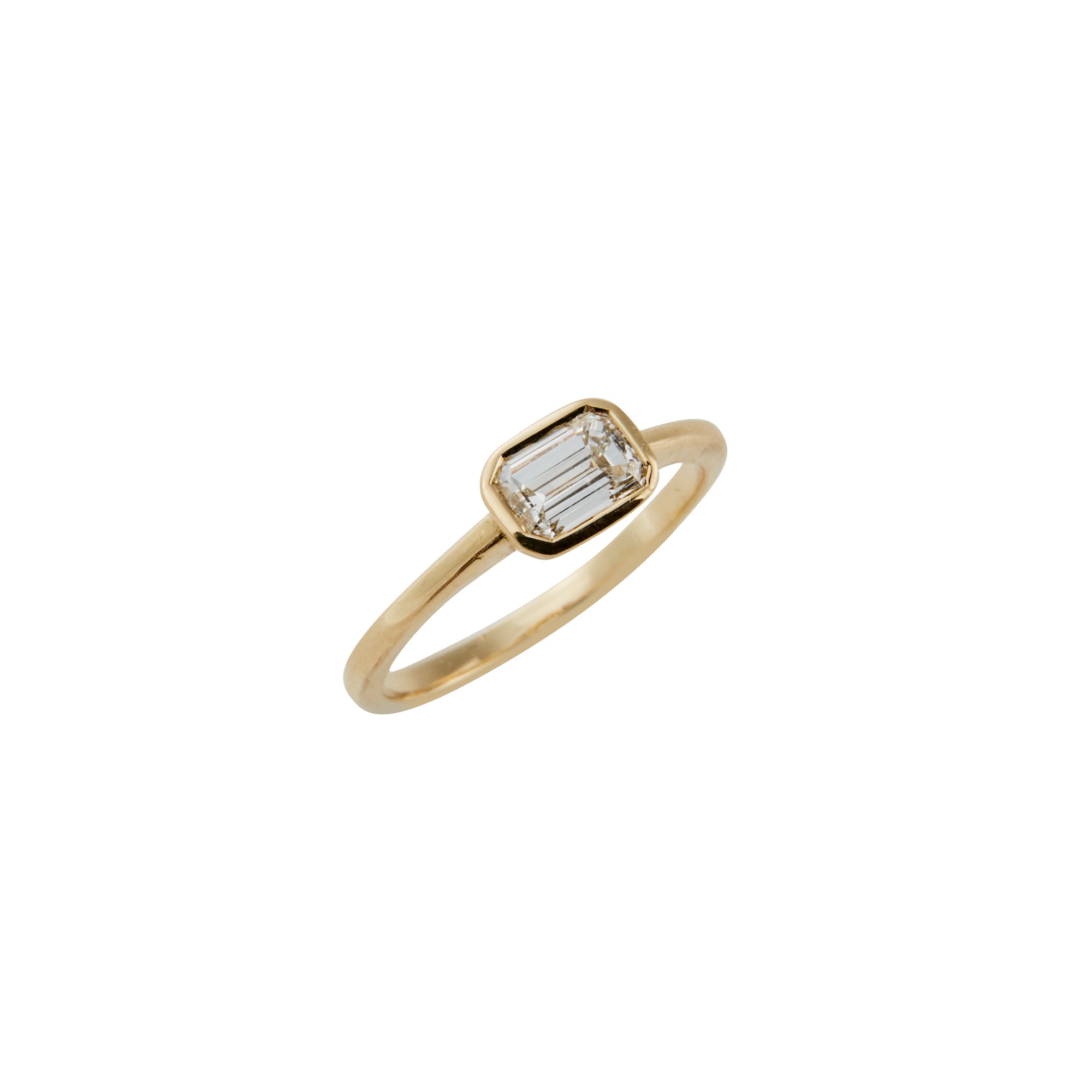 East / West Emerald Cut Diamond Solitaire from Jeuje Jewelry on a white background