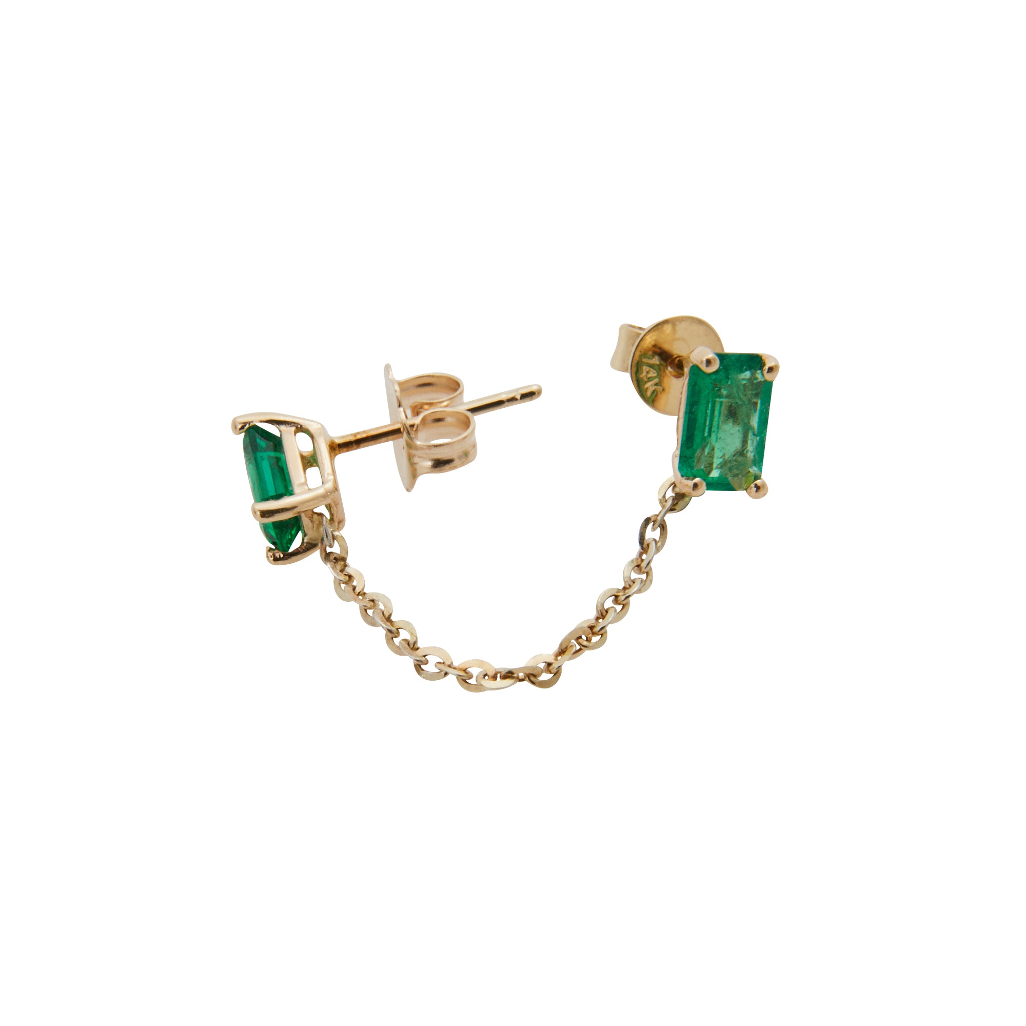 Emerald chain earrings from Jeuje Fine Jewelry on a white background 