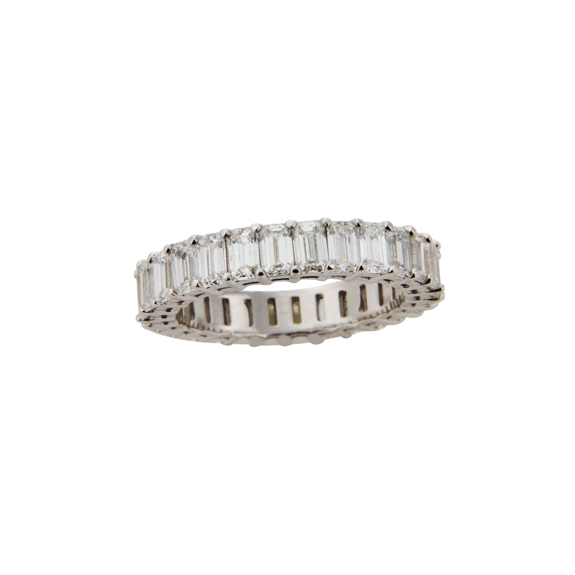 Emerald cut diamond eternity band from Jeuje Fine Jewelry on a white background