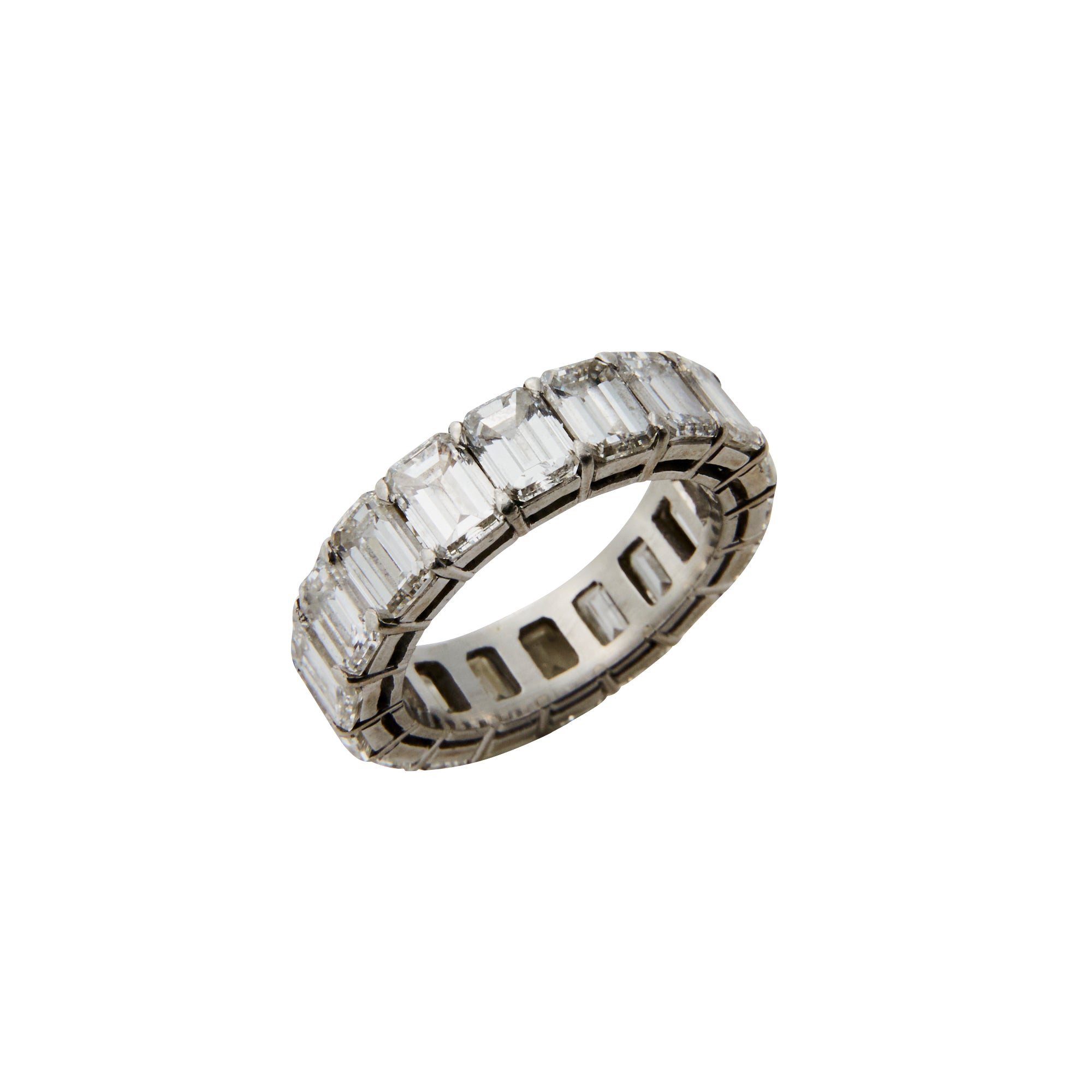 Emerald cut diamond eternity band from Jeuje Fine Jewelry on a white background