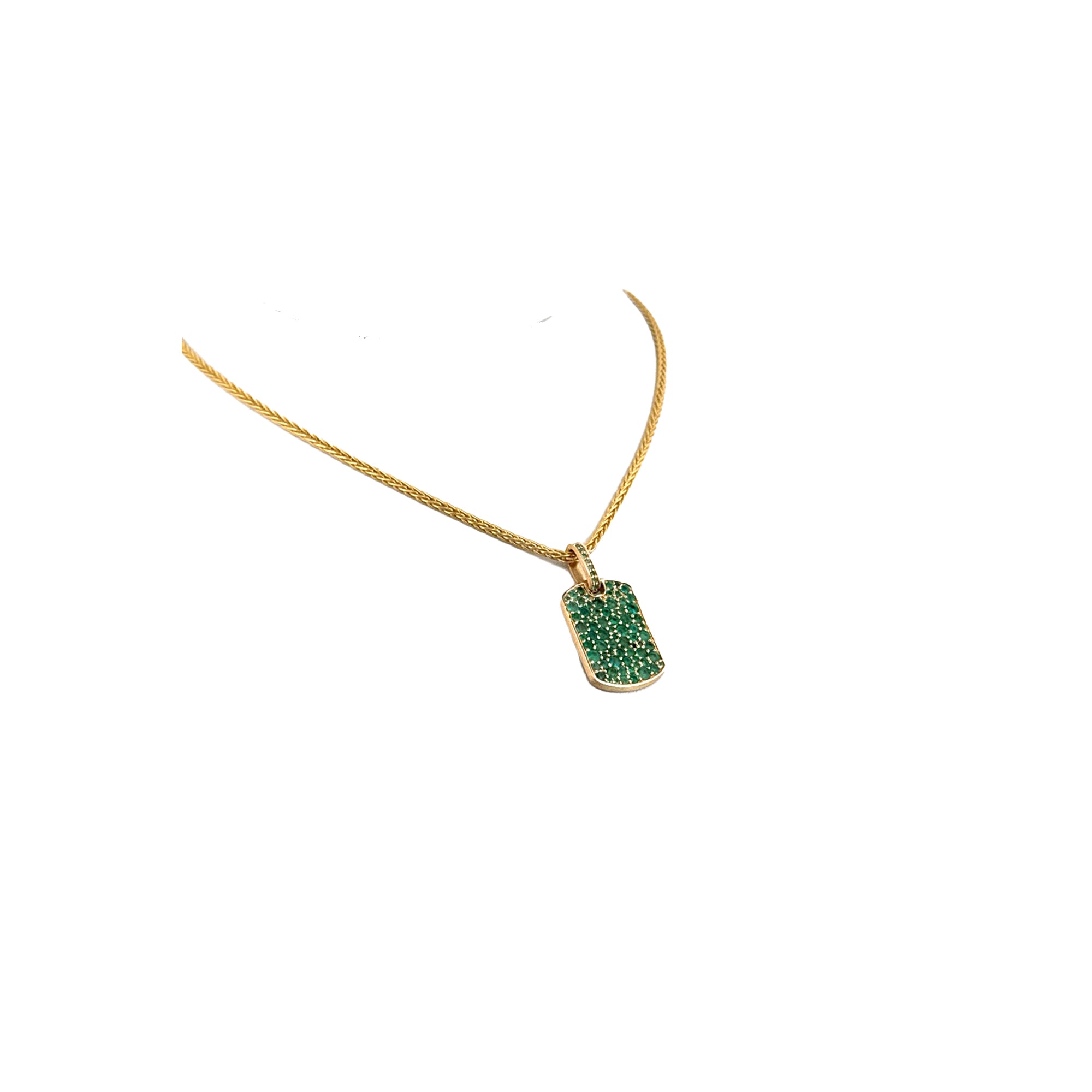 Emerald tag pendant from Jeuje Fine Jewelry on a white background