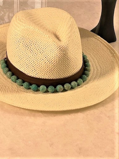 Straw hat featuring Amazonite hat band