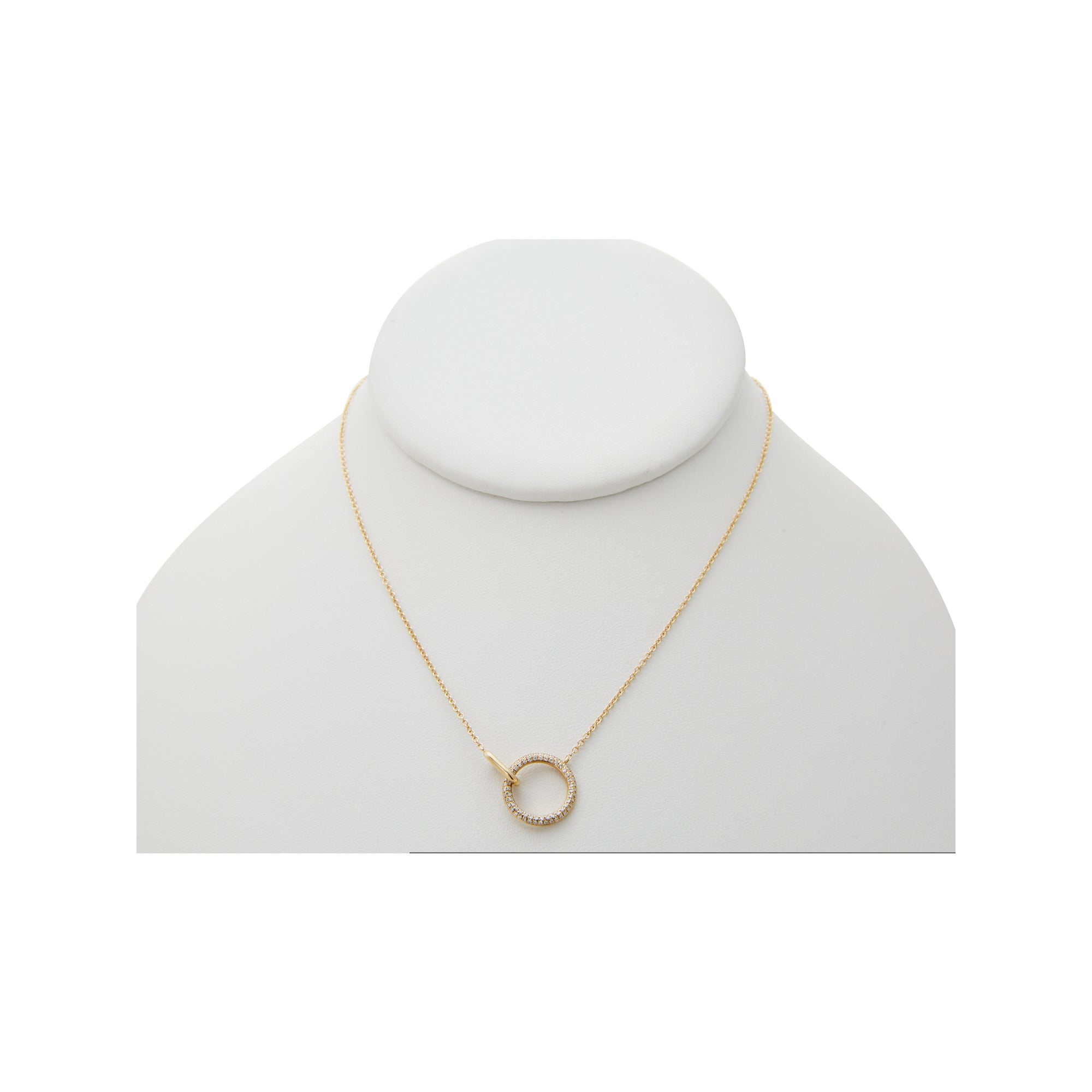 Interlocking circles pave diamond necklace from Jeuje Fine Jewelry on a white background