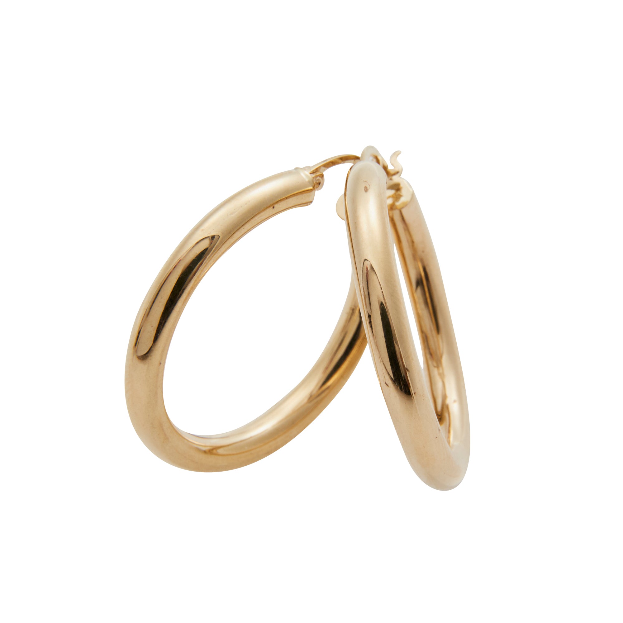 Medium gold hoops from Jeuje Fine Jewelry on a white background