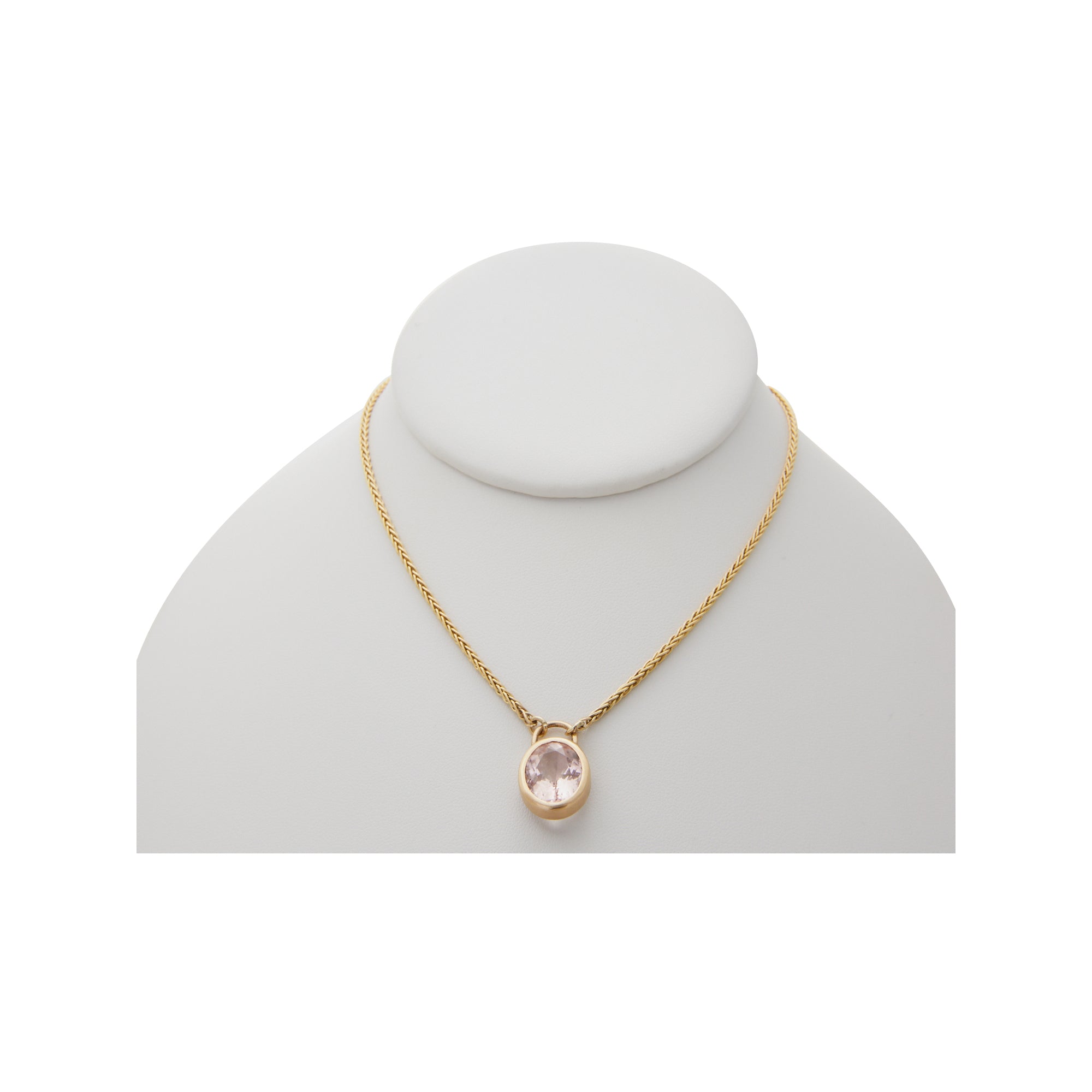 Oval morganite pendant necklace from Jeuje Fine Jewelry on a white background