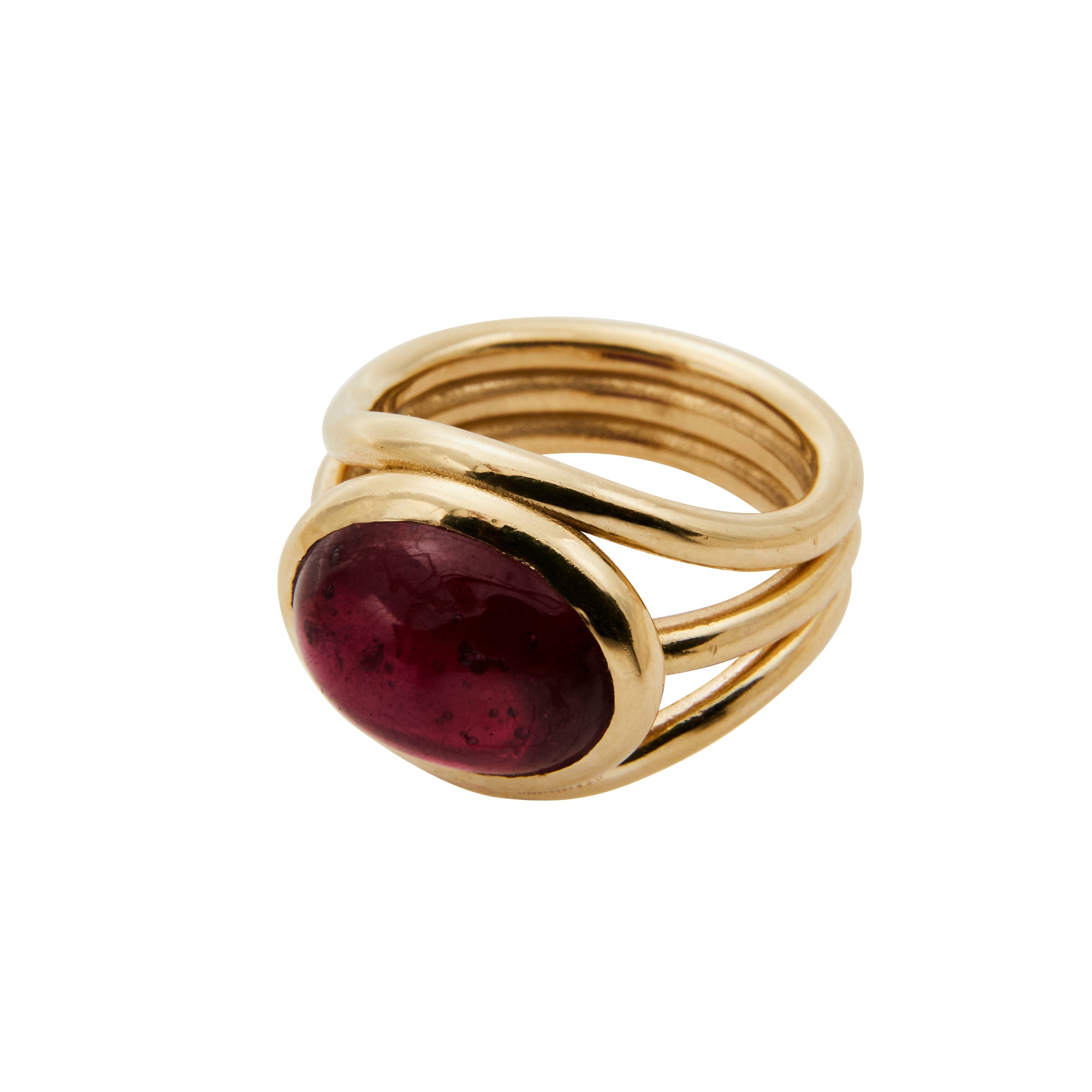 Red tourmaline ring from Jeuje Fine Jewelry on a white background