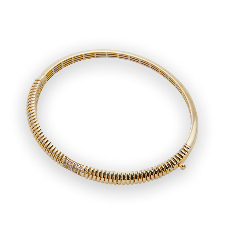 Fluted Gold with Pave Diamonds Bangle from Jeuje Fine Jewelry on a white background