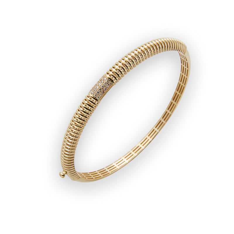 Fluted Gold with Pave Diamonds Bangle from Jeuje Fine Jewelry on a white background