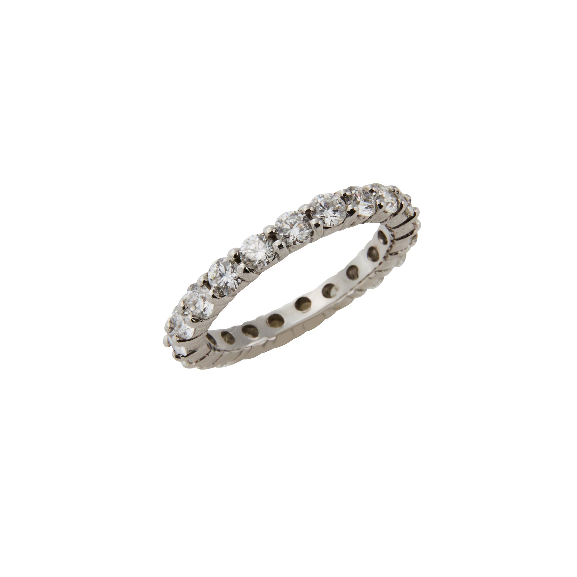 Round diamond eternity bands from Jeuje Fine Jewelry on a white background