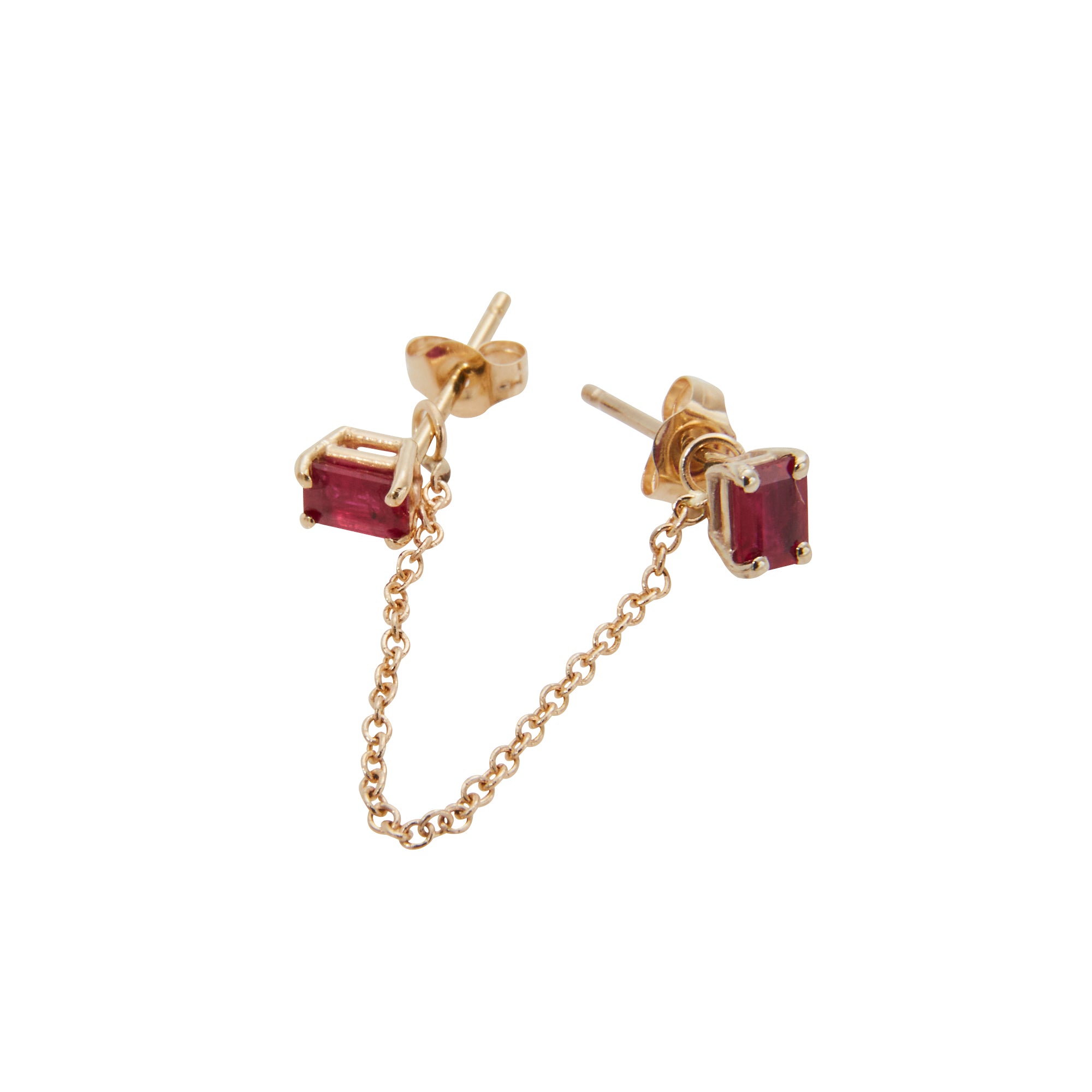 Ruby chain earrings from Jeuje Fine Jewelry on a white background