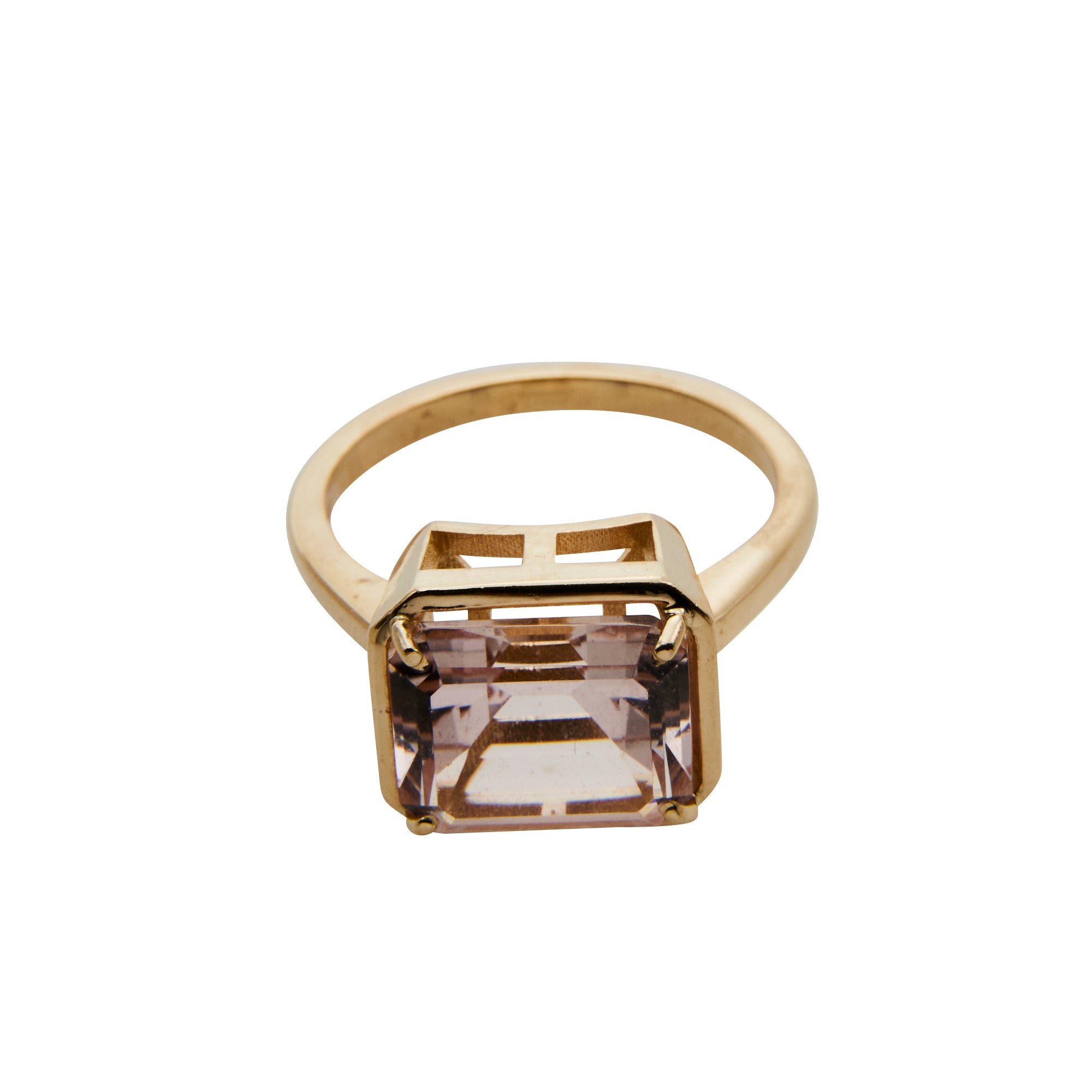 The Statement Double Solitaire in Morganite from Jeuje Fine Jewelry on a white background