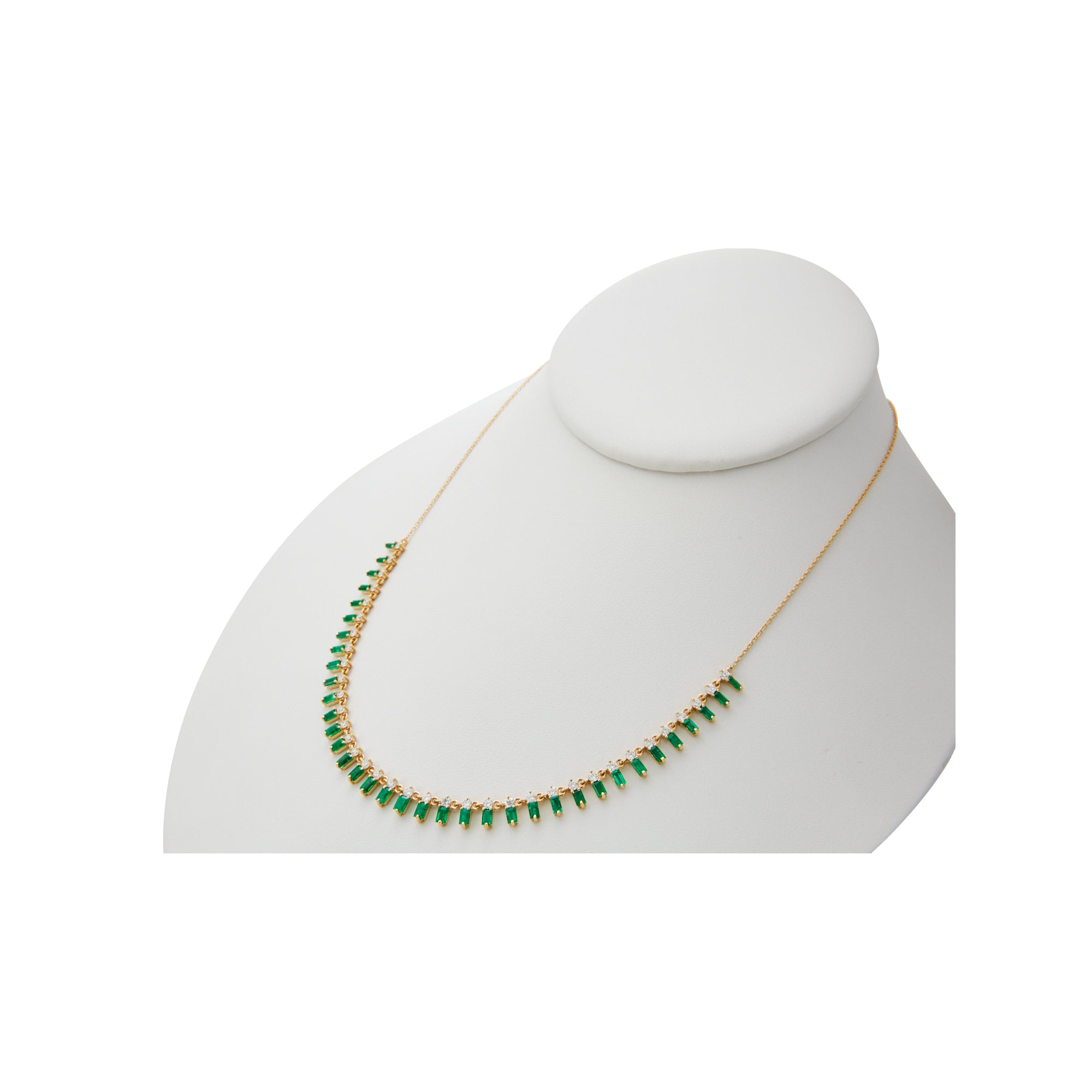 Emerald and diamond full fringe necklace from Jeuje Jewelry on a white background