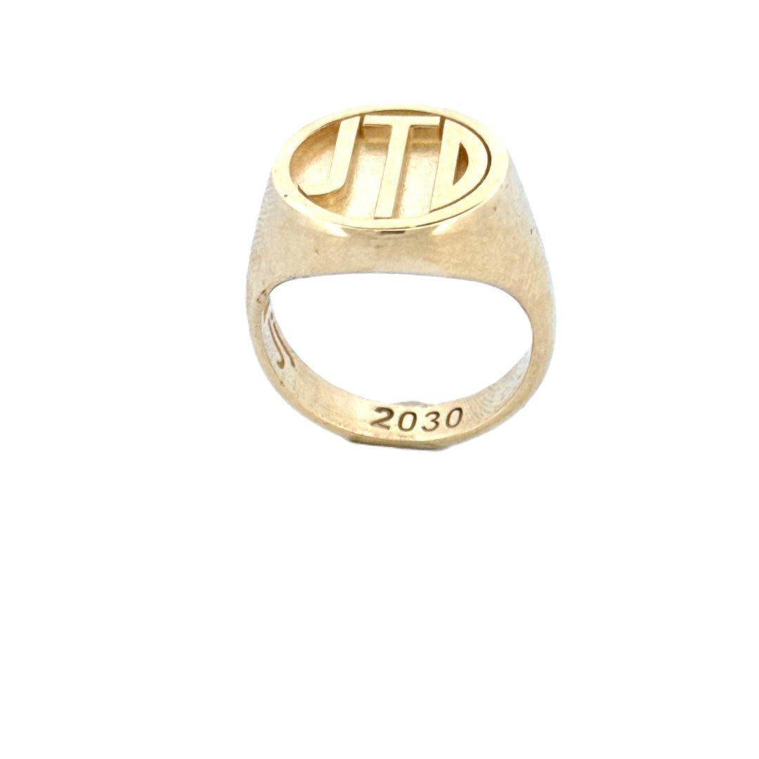 JTD gold ring from Jeuje Jewelry on a white background